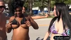 Play Ebony tree and whiten babys uncovered tsuccessor nice tits for cash in
