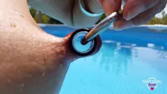 Play Hot MILF Mom Gets Wet in Pool with Extreme Nipple Piercings